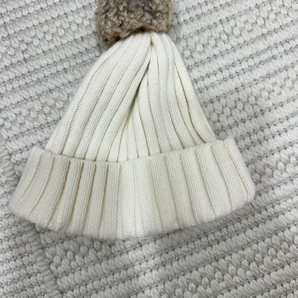 H&M Cream Knit Kids Hat with Tan Pom